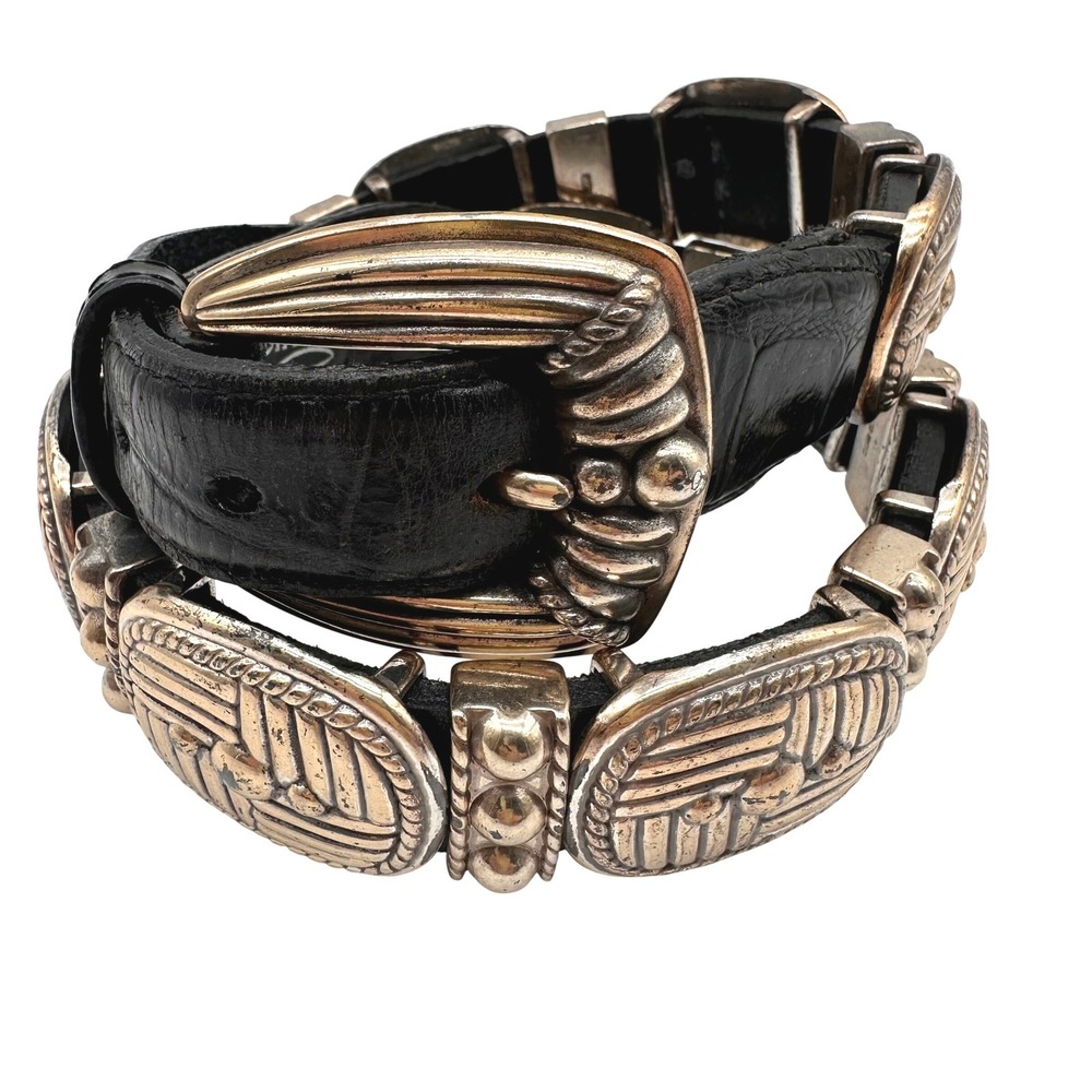 Brighton Vintage 1995 Black Leather Chunky Belt Silver Link Concho Western M